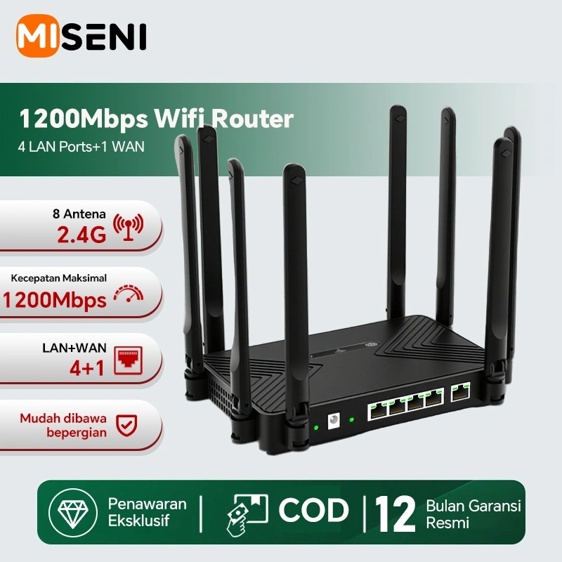 MISENI Wifi Extendable Wireless Gaming Router 400 m² Coverage 1200Mbps 8x5dBi Antena Dual Band WiFi 6 Free Internet Security, Repeater/Router/AP Mode,4 Fast LAN Ports+1 WAN Port,Wifi Extender Tanpa kabel Wi fi Repeater Signal Booster,WPS Button