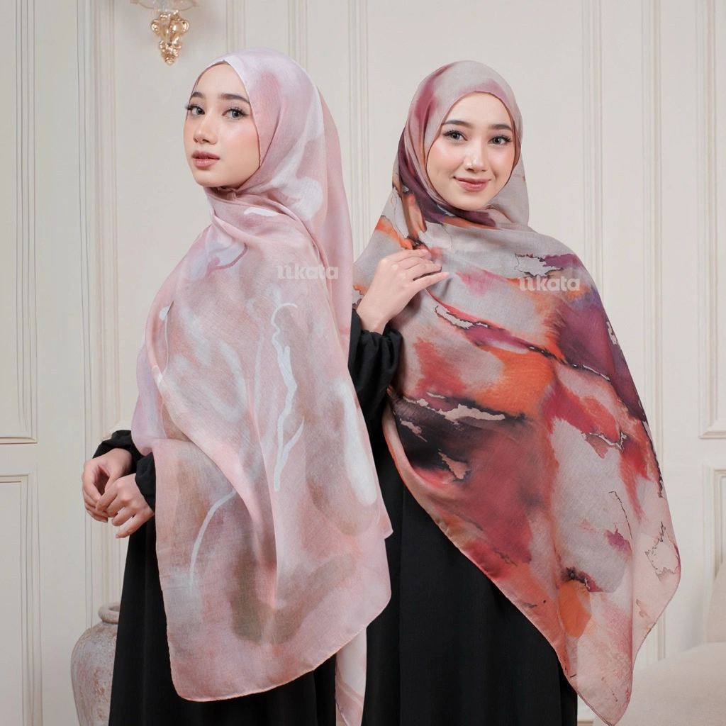 UKATA - Printed Viscose Cotton Pashmina Watercolor Hijab Shawl Premium