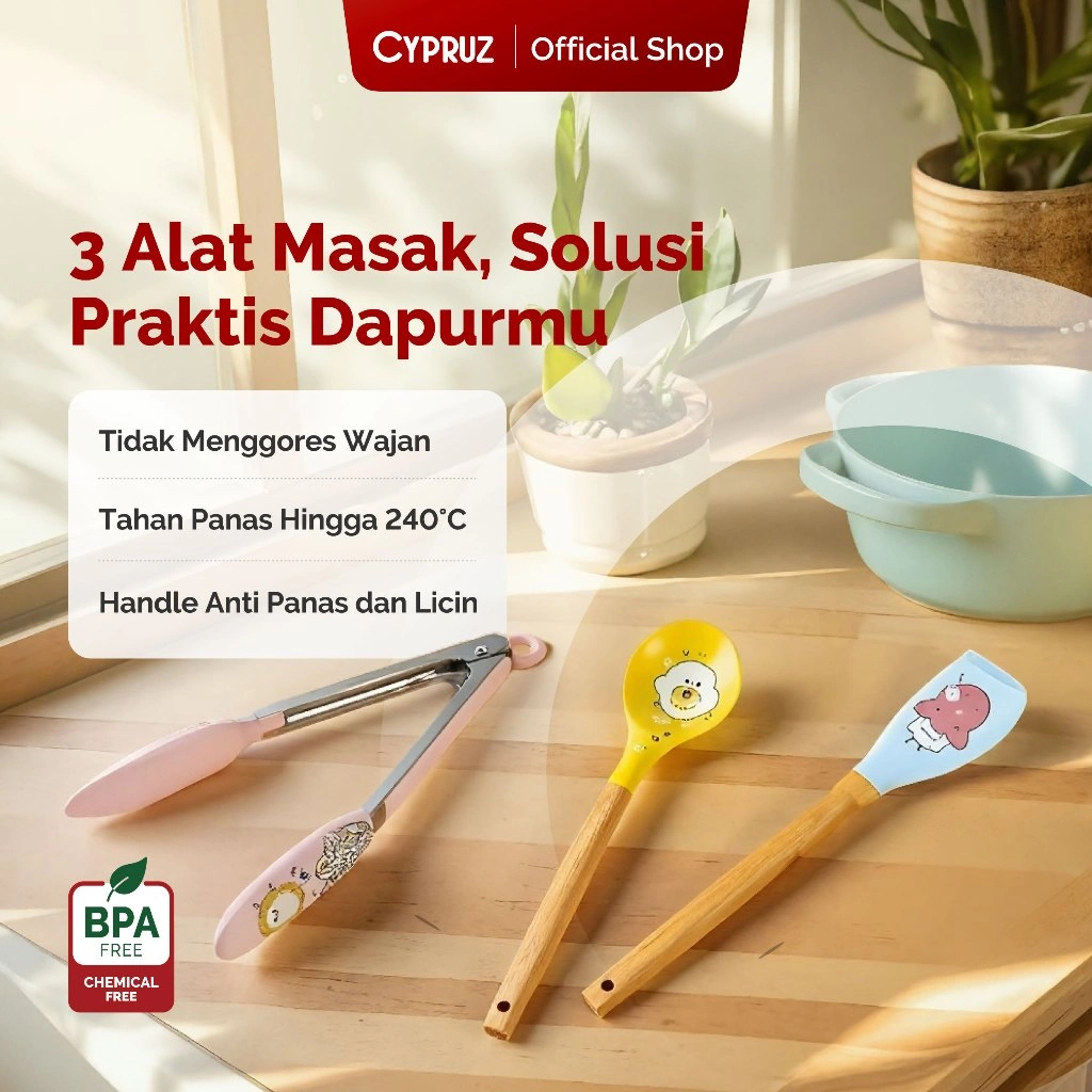Cypruz Spatula Silikon Set Motif Tahan Panas Anti Lumer Utensil Set Silicone Pattern 3 pcs