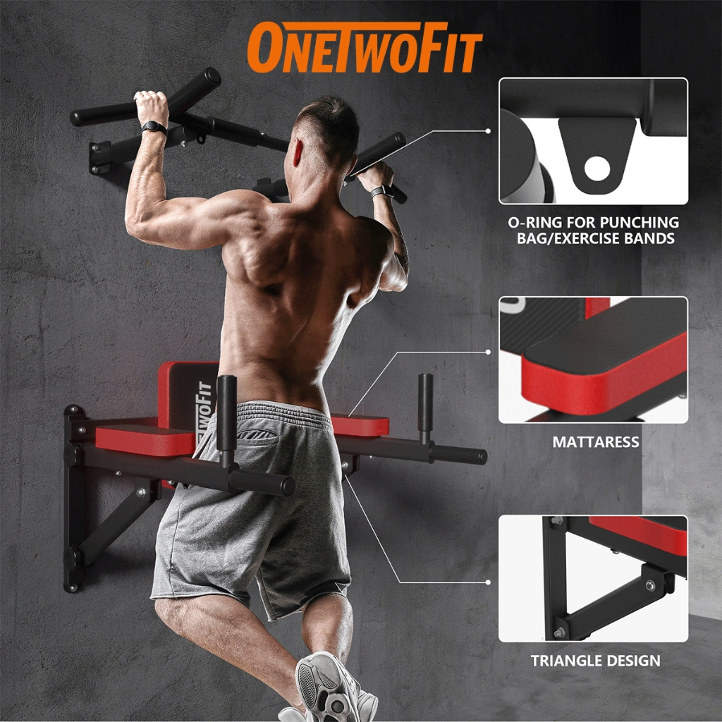 OneTwoFit Multifunctional Wall Mounted Pull Up Bar/Chin Up bar Fitness Rack Training Equipment Heavy