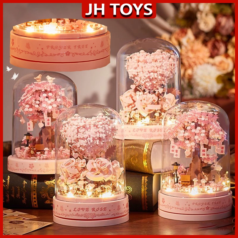 JH TOYS Mainan Balok Bunga Bricks Pohon Ceri Cake Bunga Music Box DIY Susun Puzzle Bunga Kreatif Untuk Dekorasi Hadiah