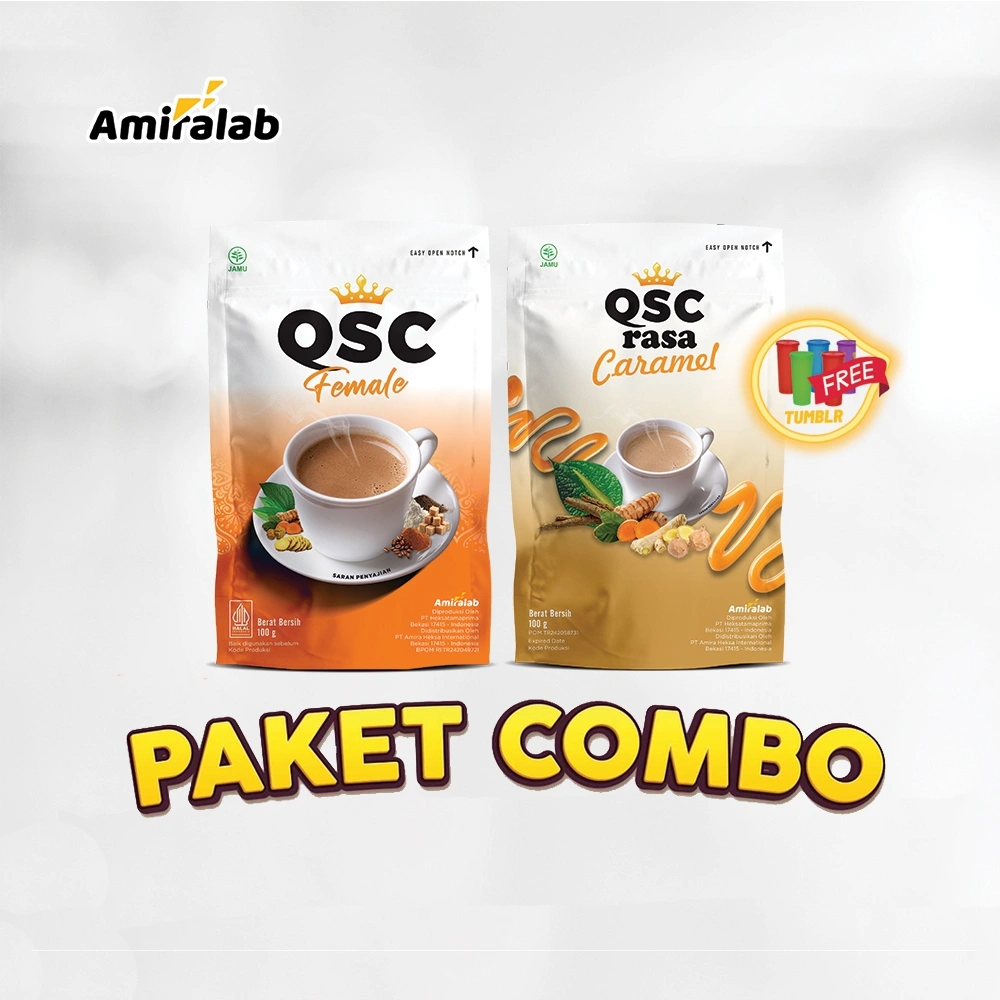 PAKET COMBO HEMAT (FREE TUMBLER) AMIRALAB QSC FEMALE & QSC FEMALE rasa CARAMEL Minuman Herbal Solusi Membantu Kesehatan Wanita