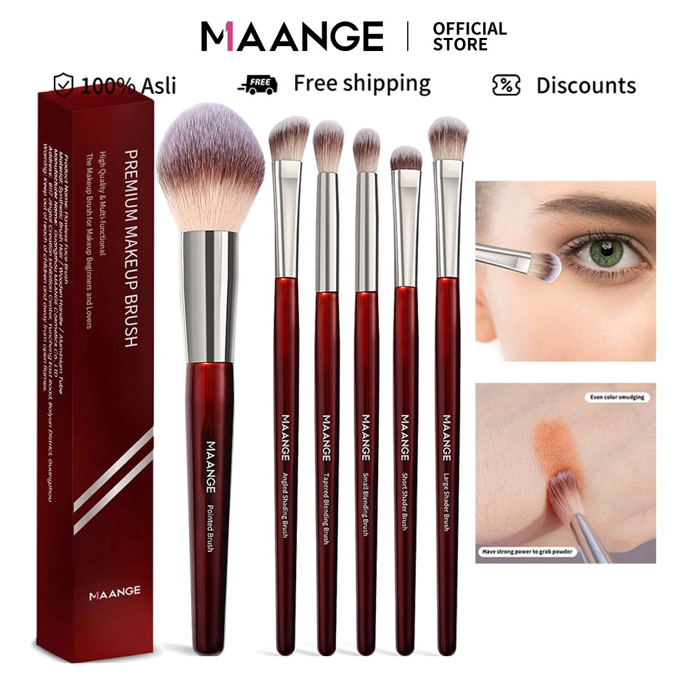 MAANGE 6Pcs Eye Brush Makeup Set & Powder Brush Professional Kuas Riasan Mata Untuk Pemula 52071
