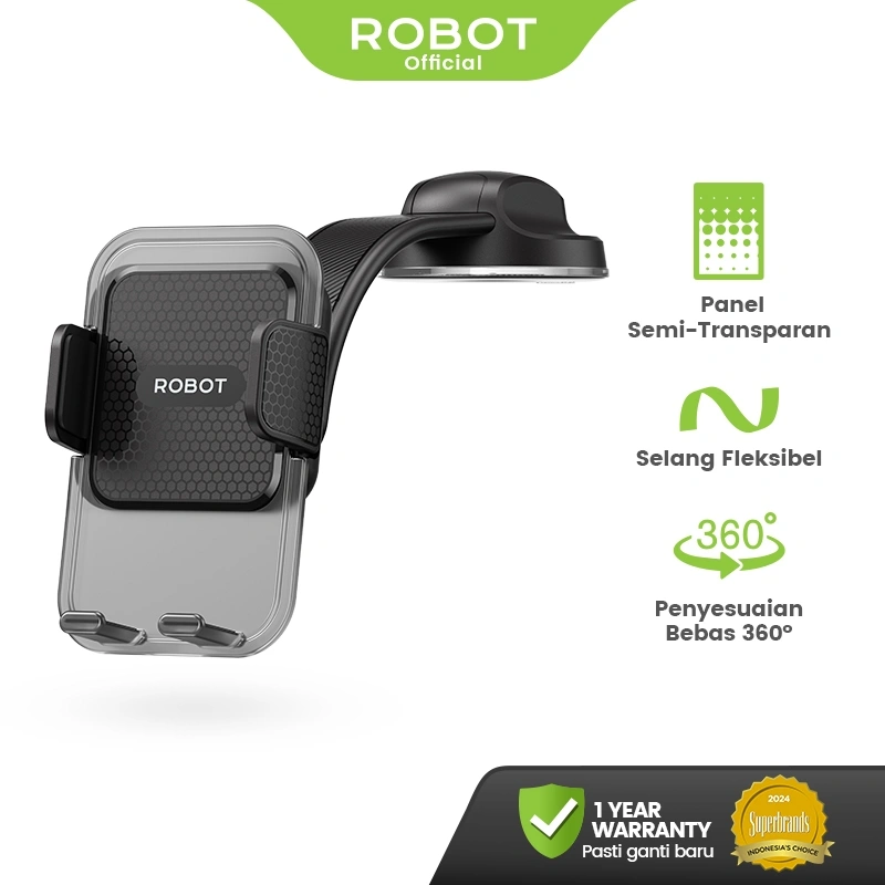 ROBOT Car Holder HP Mobil Dashboard Fleksibel 360° Vacuum Suction One-Touch RT-CH14S Original - Garansi Resmi 1 Tahun