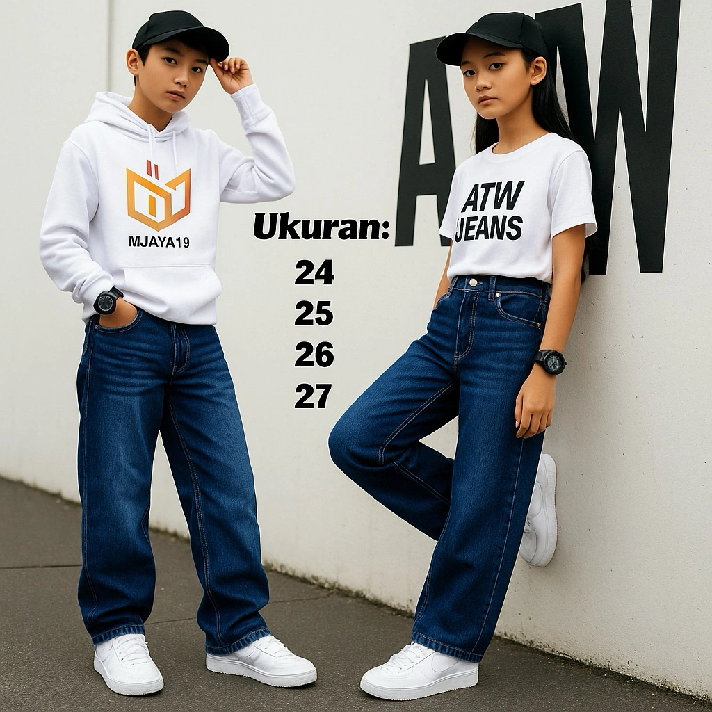 Celana Jeans Gombrong Anak Tanggung-Celana Skena Unisex Anak Usia 8 sampai 15 Tahun