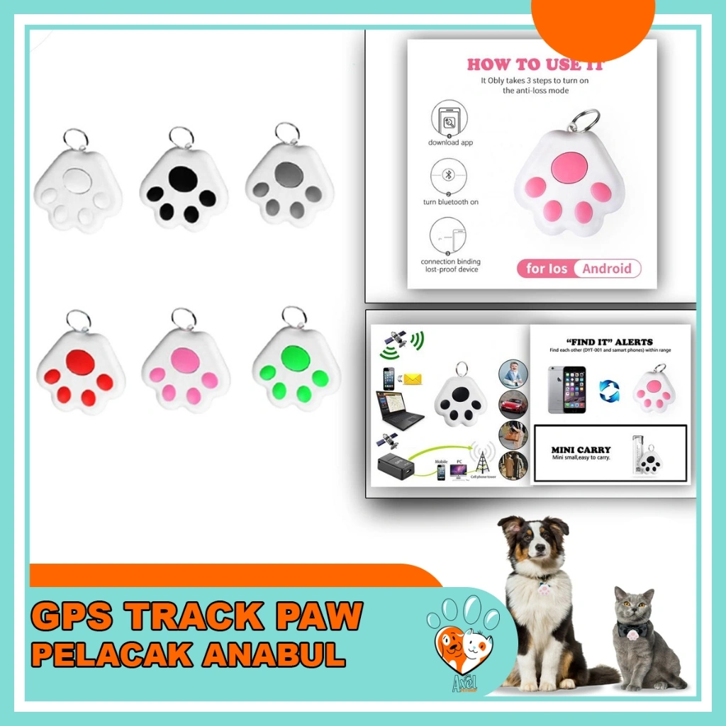 GPS Tracker Anjing / Kucing Mini Anti Hilang Tahan Air Gps Anti Loss Pet Tracker Bluetooth "GPS PAW" Alat Pelacak Hewan anti lost key finder locator wallet finder bluetooth Shutter GPS Smart Tag Bluetooth GPS Tracker Anti Lost Alarm Wireles AXEL PETSHOP