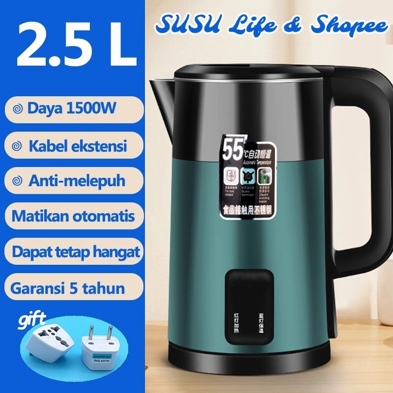 SUSU Life Teko Listrik Pemanas Air Electric Kettle 2.5L Stainless Steel 1500W Ketel Air Multifungsi