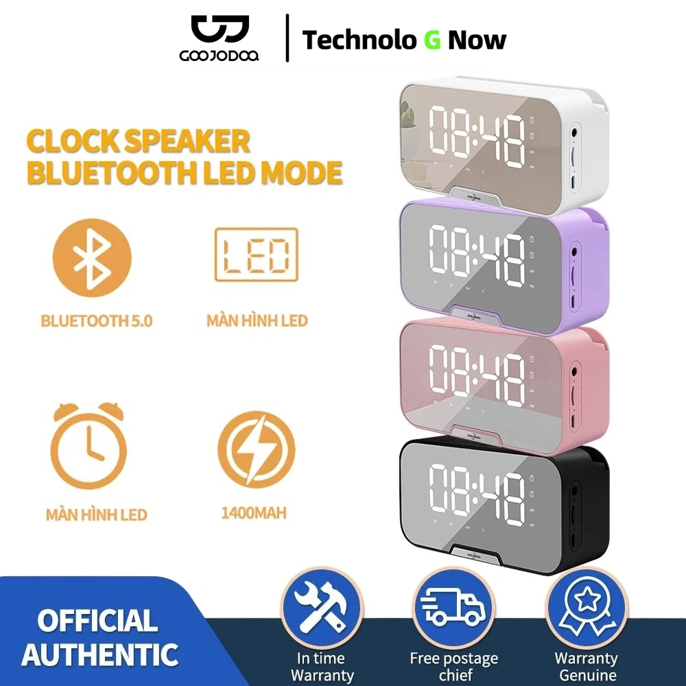 Goojodoq Speaker Jam Bluetooth Portable Dan FM Radio Wireless Bass Mini Stereo Original - LED Display Alarm Clock Smart Speaker