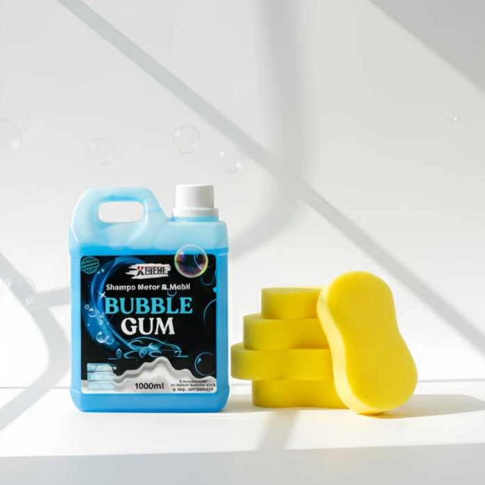 Shampo & Wax  (BUBBLE GUM )Sabun Cuci Motor Mobil Busa Melimpah 1Liter (FREE SPOND)