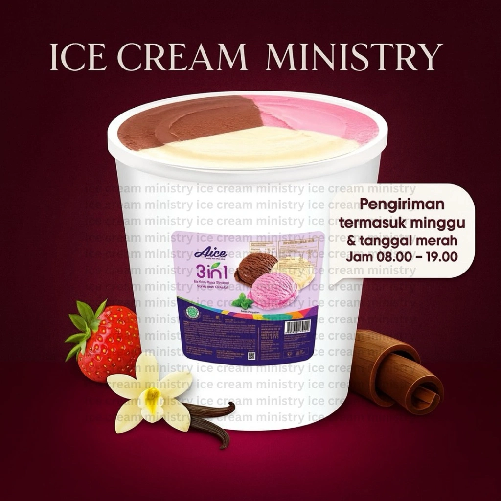 Aice 3in1 Vanilla Coklat Strawberry Bucket / Emberan 8 | 5 Liter Khusus Pengiriman SAMEDAY
