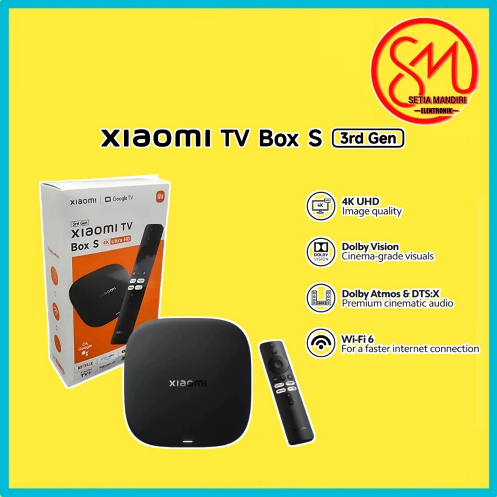 XIAOMI TV Box S Gen 3rd 4K Ultra HD Smart Google TV | Wi-Fi 6 | Penyimpanan 32GB | Dolby Atmos