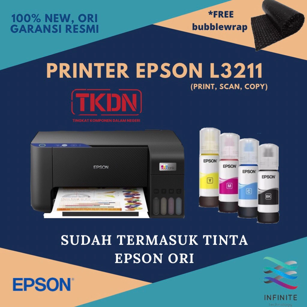 Printer Epson L3210 L L3211 All in One (Print Scan Copy) Tinta ORI Pengganti L3110 L 3110 L360 - Tinta Original Epson