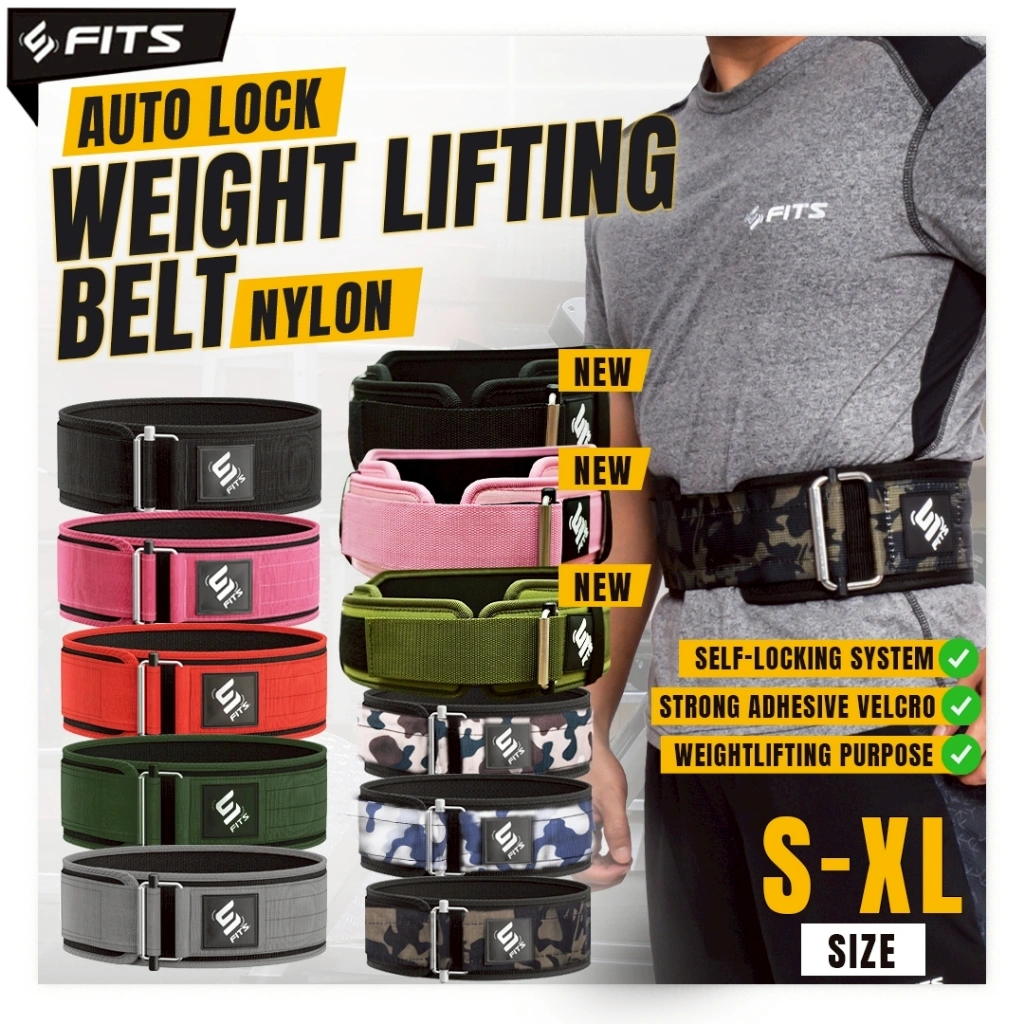 FITS Auto Lock Nylon Weight Lifting Belt | Sabuk Gym | Ikat Pinggang Fitness