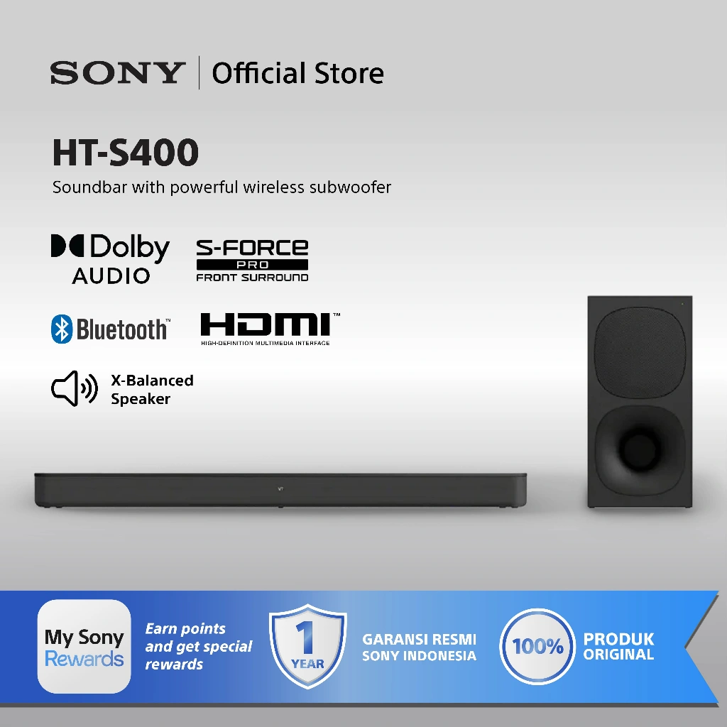 Sony Home Theater Hometheater HT-S400 Soundbar 2.1ch with Powerful Wireless Subwoofer - Black