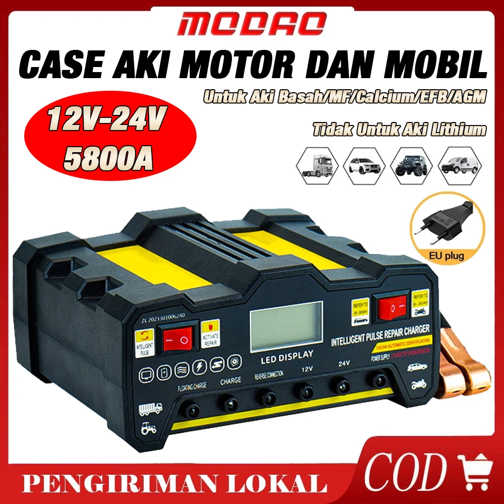 Charger Aki Mobil Motor 12V/24V 5800A Charger Aki Otomatis / Case Aki / Aki Charger / Casing Aki / Case Aki Motor Dan Mobil