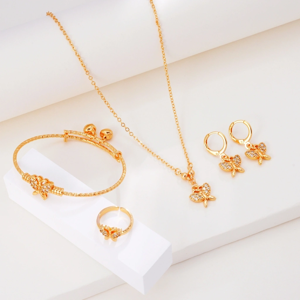 BLK Set Perhiasan Anak Permata Titanium Emas Gold(Kalung+Anting+Gelang+Cincin)Anti Karat Jewelry Acc