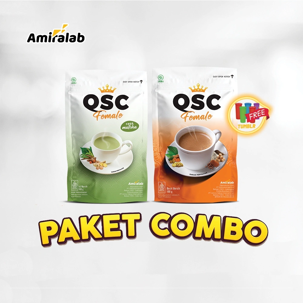 PAKET COMBO HEMAT (FREE TUMBLER) AMIRALAB QSC FEMALE & QSC FEMALE rasa MATCHA Minuman Herbal Solusi Membantu Kesehatan Wanita