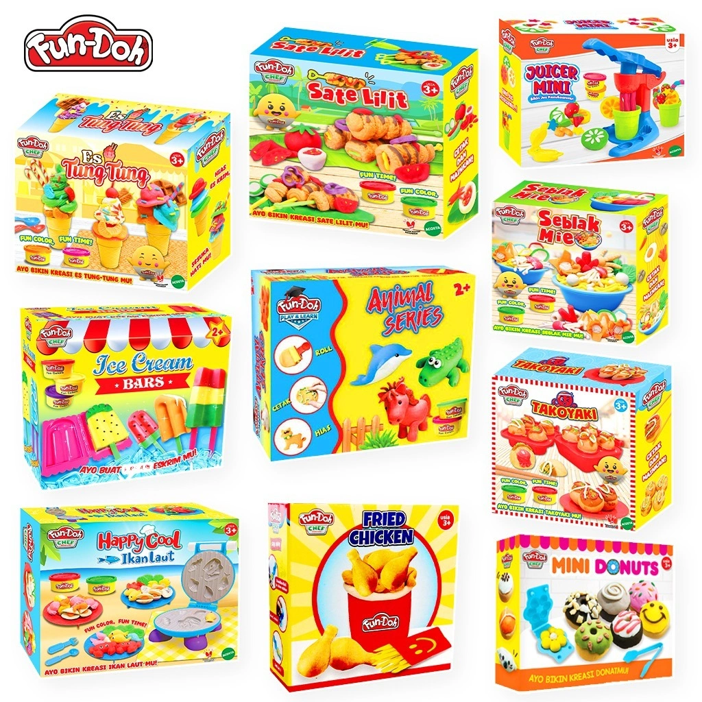 Fundoh Lilin Plastisin Es Tung-Tung Takoyaki Sate Lilit Seblak Mie Juicer Mini Animal Series Fried Chicken Ice Cream Bars Mini Donut Happy Cool Lilin Mainan Edukasi Anak Plastisin Aman Cetakan Pembuatan Ice Cream Cone Clay Toy Mainan DIY