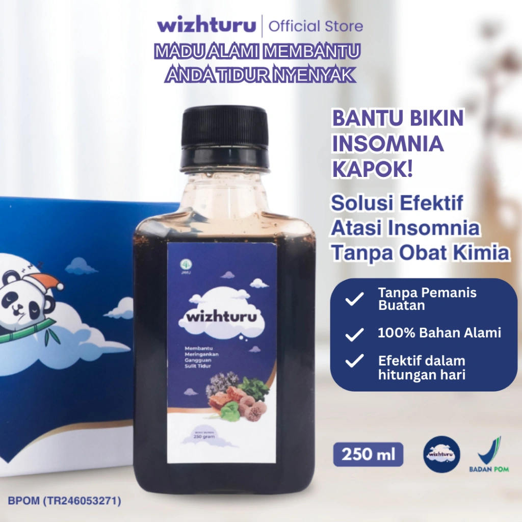 Wizhturu Madu Insomnia Suplemen Oba Tidur Pulas Nyenyak Ampuh BPOM Deep Sleep untuk Membantu Insomnia, Susah Tidur, Overthinking, Anti Stress