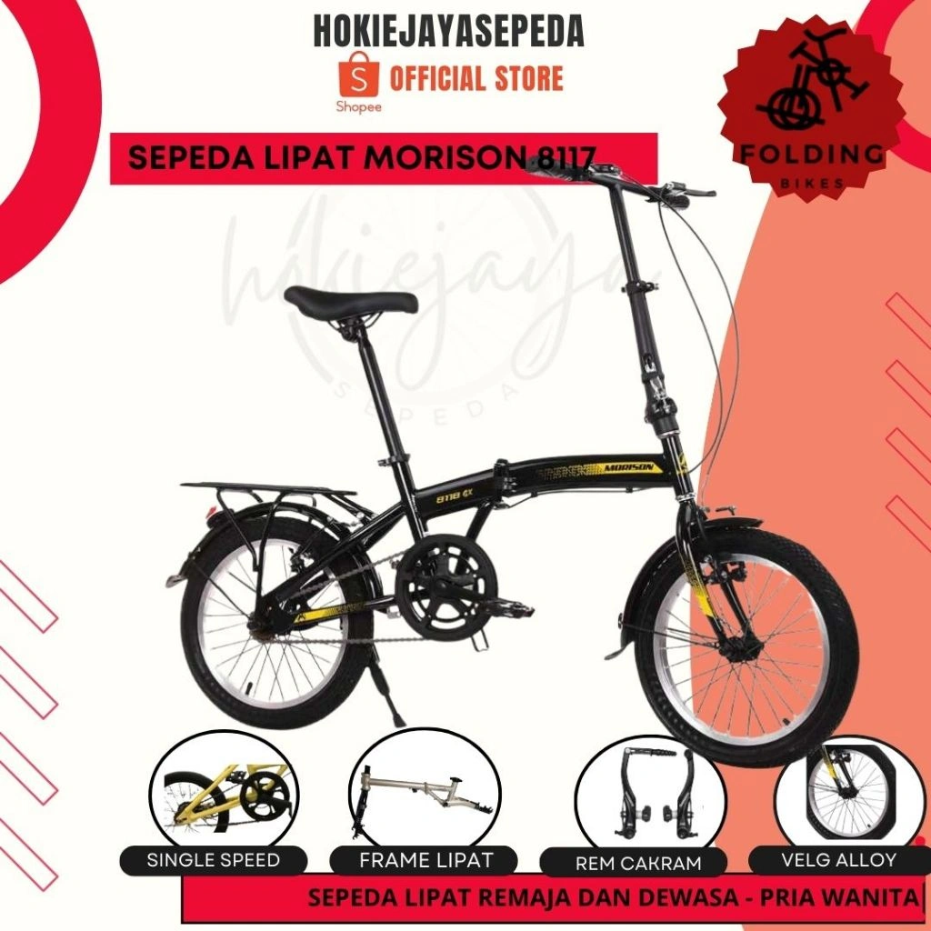 Sepeda lipat Morison 8118 Steel - Single speed - Alloy rims  FOLDING Bike segala usia 8 9 10 11 tahun dewasa dan remaja