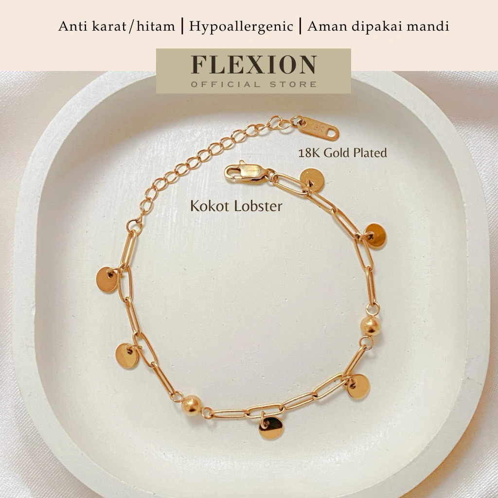 Flexion - Gelang Tangan Wanita Helena - Embos 18K - Titanium Anti Karat/Hitam/Luntur - Aksesoris dan Perhiasan Fashion Korea Aesthetic - Stainless Steel 316L - Gold Plated