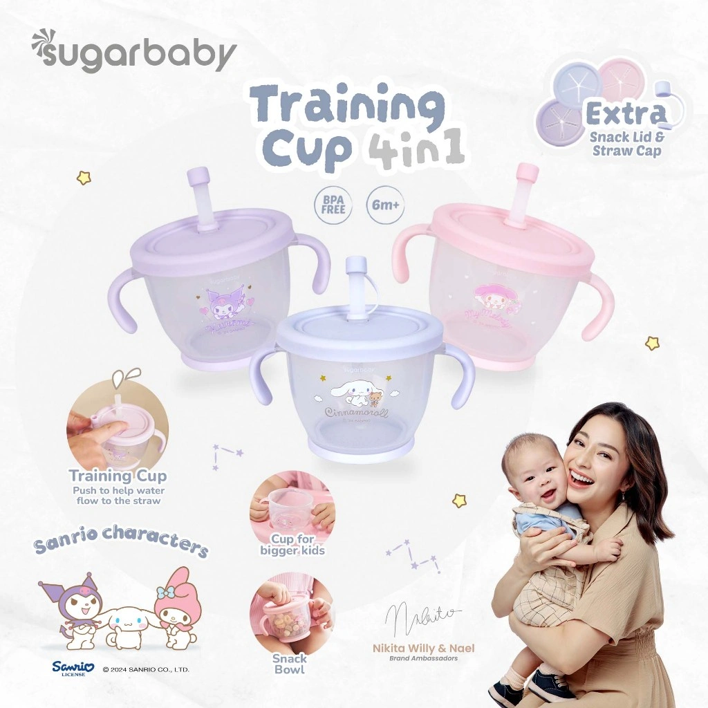 Sugarbaby Training Cup 4in1 Sanrio Collection/Gelas Anak BPA FREE/Cangkir Bayi/Gelas MPASI Anti Bocor dan Tumpah/Straw Training Mug Baby