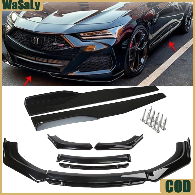 Universal Depan Bibir Dagu Body Depan Bumper Splitter Lip Spoiler Modifikasi mobil 4PCS+ Winglet Bumper Samping 75/45cm