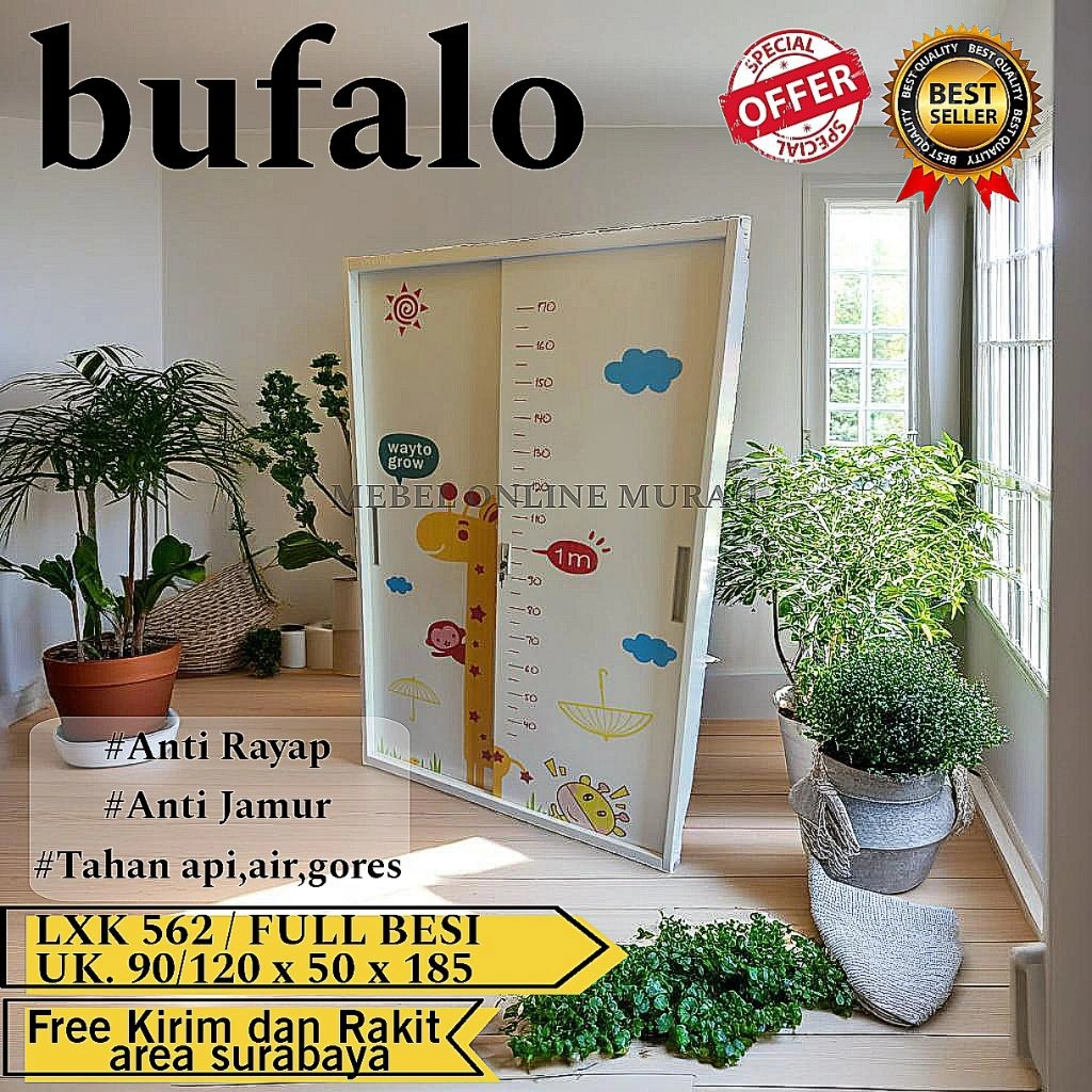 LEMARI PAKAIAN ANAK BESI 2PINTU SLIDING IMPORT /LEMARI BAJU BESI MOTIF ANAK /MOTIF LUCU PINTU GESER