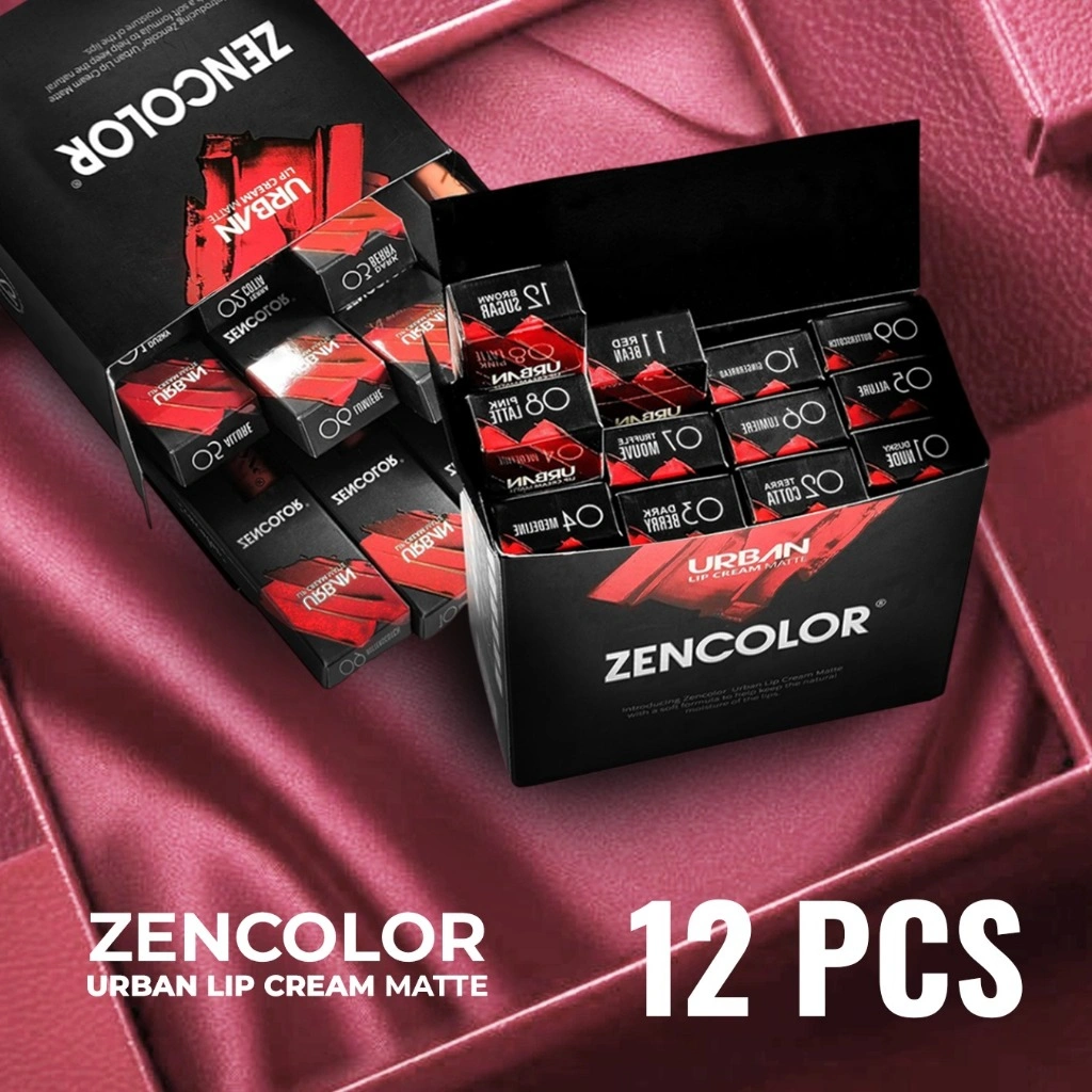 12 PCS ORIGINAL ZENCOLOR URBAN LIP CREAM MATTE MOISTURIZER  LIQUID LUSINAN - IMPLORA HANASUI OMG