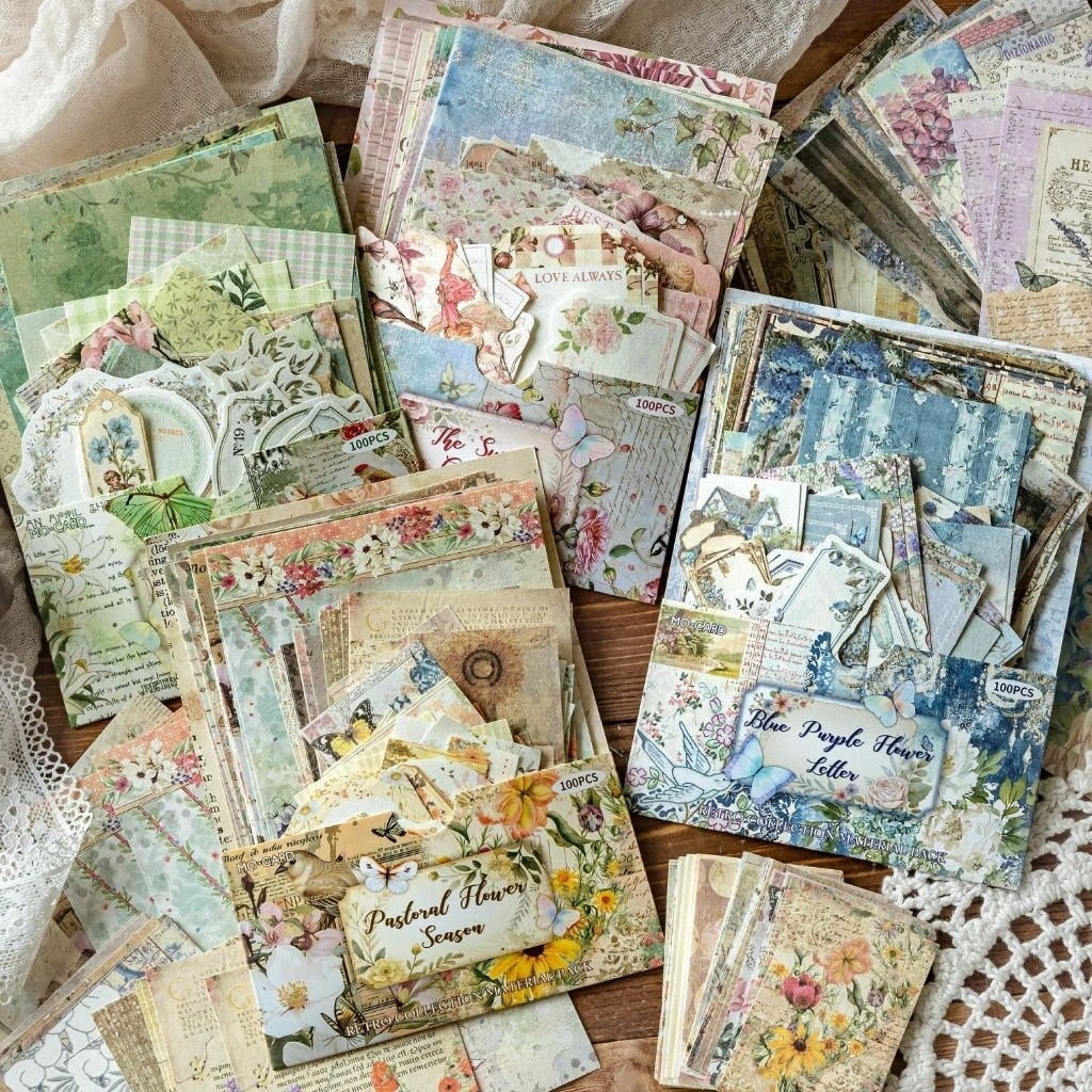 100pcs vintage Deco PAPER art flower frame retro material jurnal diy