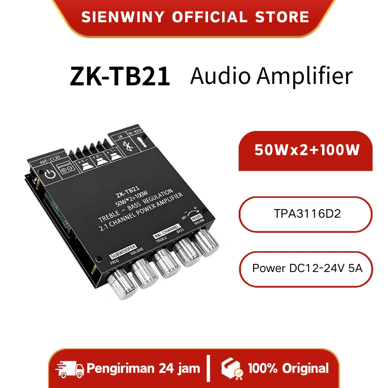 SIENWINY | ZK-TB21|ZK-MT21|ZK-502MT|ZK-HT21 5.0 Amplifier Subwoofer Board 50W*2+100W 2.1 Saluran Daya Audio Stereo  TPA3116D2