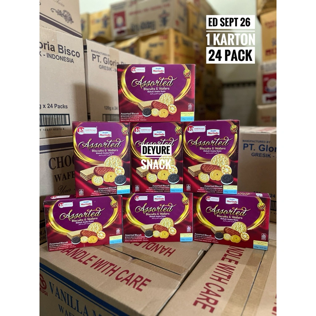 Marindo Assorted biscuit Pack 100 gr 1 karton x 24pcs Snack Hajatan Hampers