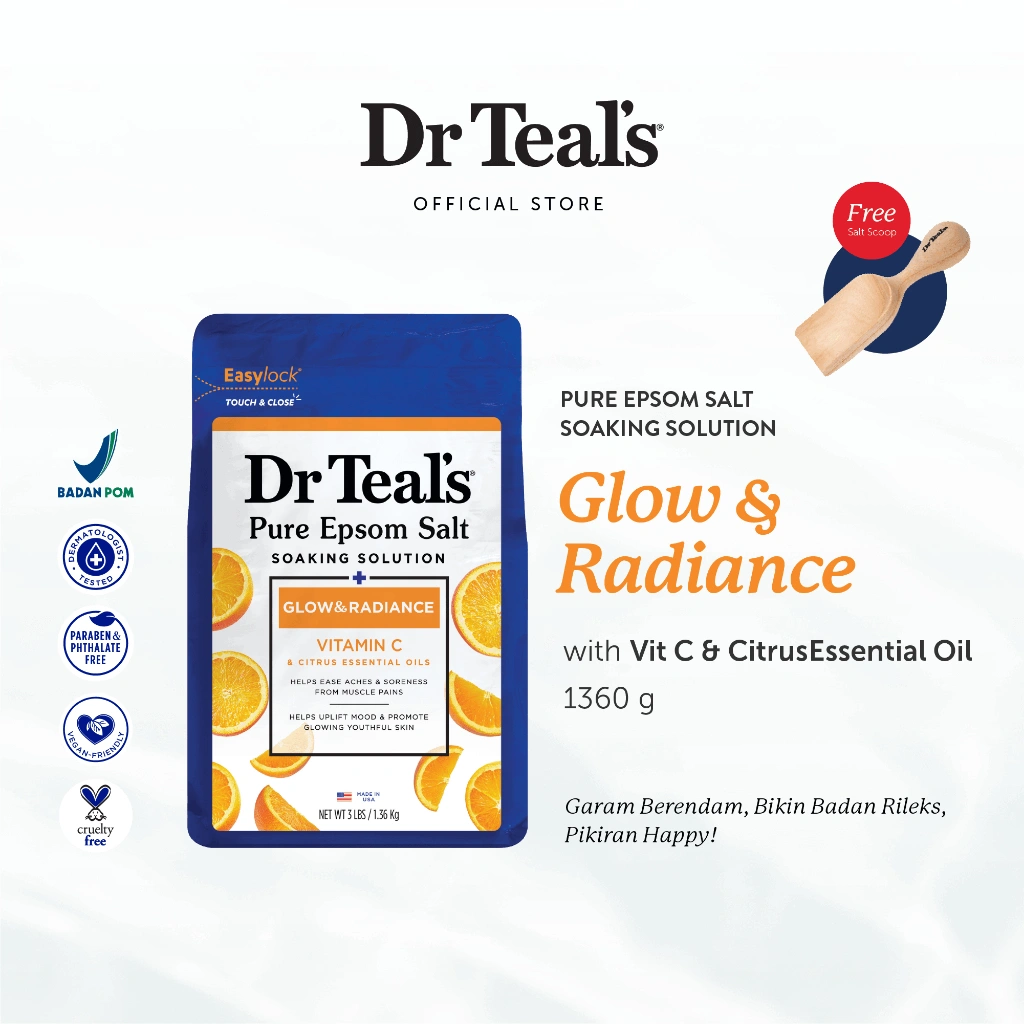 Dr Teal's Pure Epsom Salt Soaks/Garam Berendam - Vit C & Citrus Essential Oil 1.3 KG