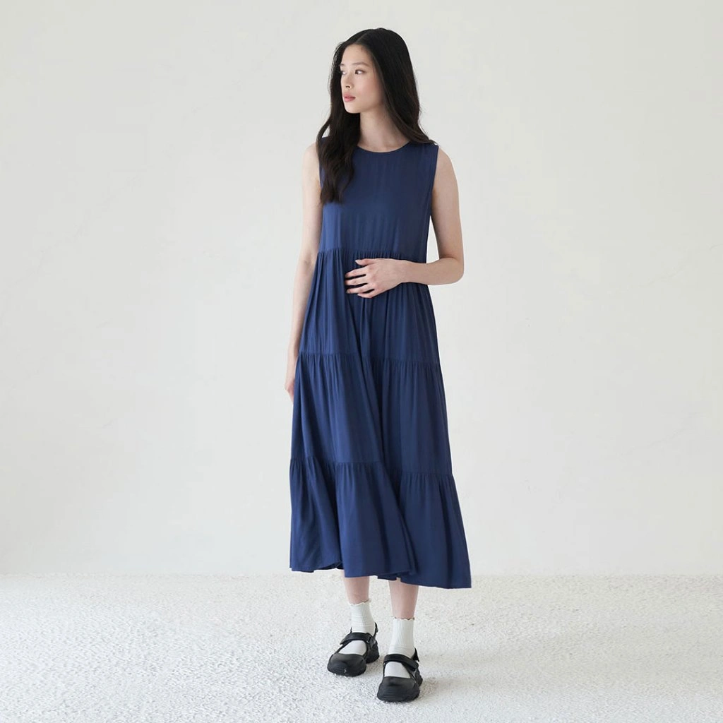 InKano Bree - Sleeveless midi dress rayon warna putih, coklat beige, hijau olive, hijau sage, hitam