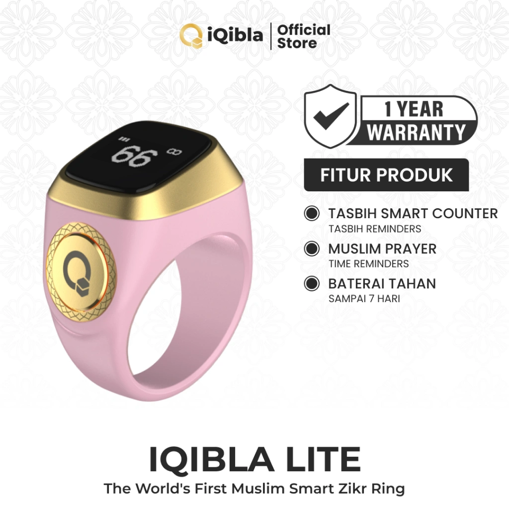 iQibla Zikr Ring Lite E01 Smart Tasbih Digital Hitung Zikir Harian Muslim Modern Baterai Tahan Lama Cincin Zikir Pink