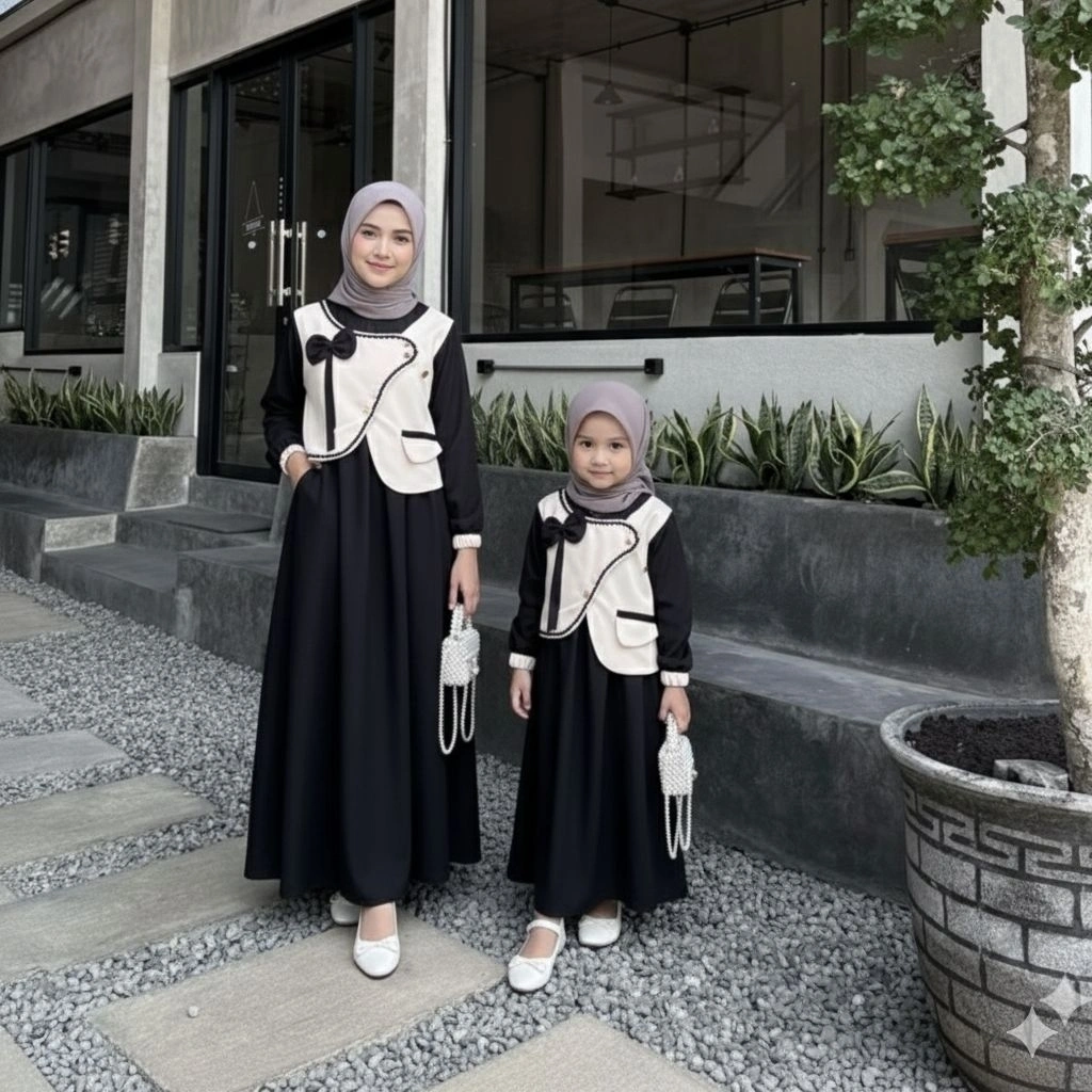 Gamis Laura Anak Terbaru Gamis Couple Mom & Kids Dress Rompi Knit Pita Baju Perempuan Trendy