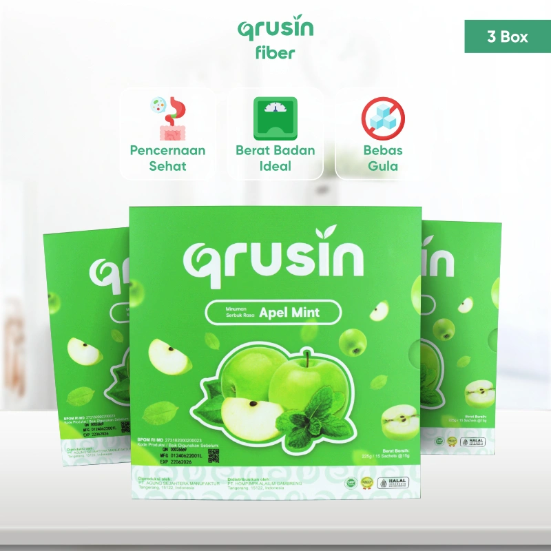 Qrusin Minuman Diet Serat Fiber Slim Suplemen Detox Pelangsing Penurun Berat Badan 3 Box