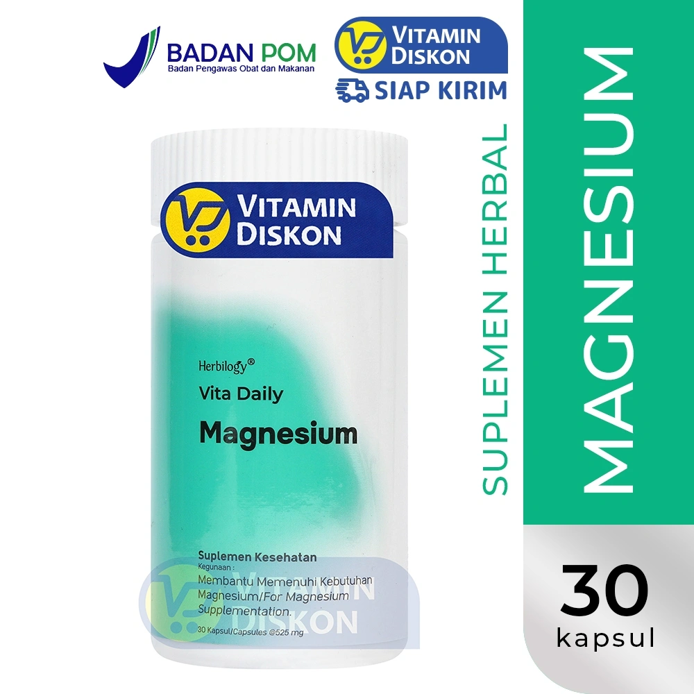 HERBILOGY VITA DAILY MAGNESIUM 30 CAPSULE | Suplemen Untuk Meningkatkan Kualitas Tidur, Meningkatkan Mood, Gejala PMS, Stress, Insomnia