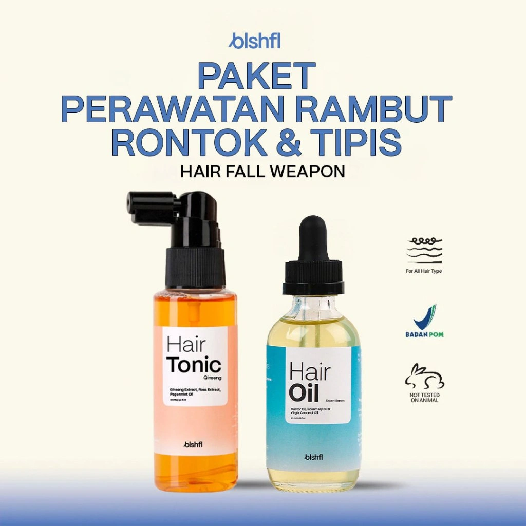 BLSHFL Hair Fall Weapon - Blishful Paket Perawatan Rambut Rontok & Tipis (Hair Tonic Ginseng + Hair Oil Expert Serum)