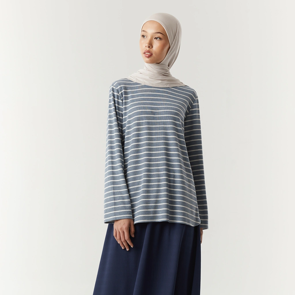 Akash by Aska Label - Kaos wanita lengan panjang dengan motif stripes garis