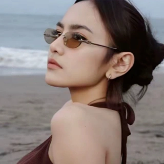 Kacamata Hitam Wanita Lensa Rimless Oval Anti UV  - Vintage Retro Sunglasses ABL2555OV Fullset box dan Lap