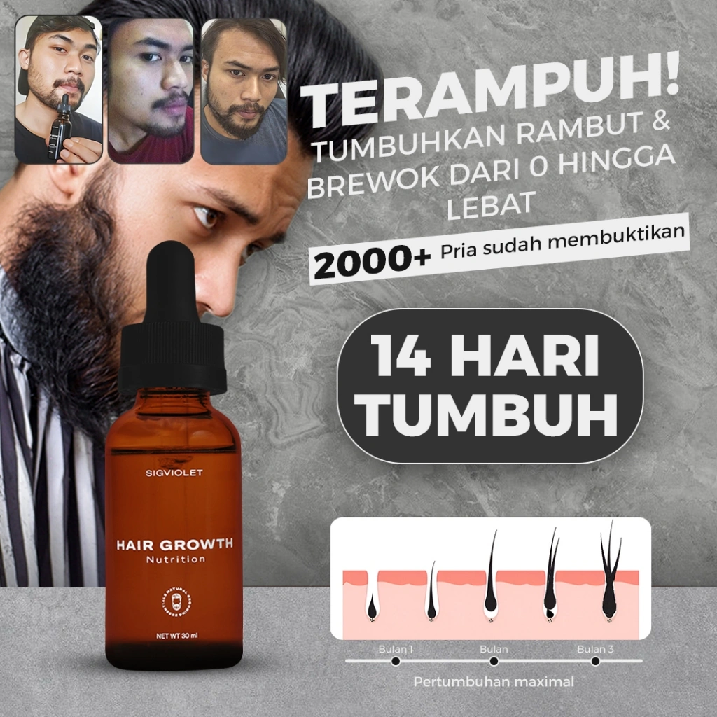 Penumbuh brewok, rambut, kumis, alis dan jambang - GARANSI UANG KEMBALI - Sigviolet Hair Growth + FREE KONSULTASI SEPUASNYA & GRATIS E-BOOK Vitamin Menebalkan BPOM NA18231001018