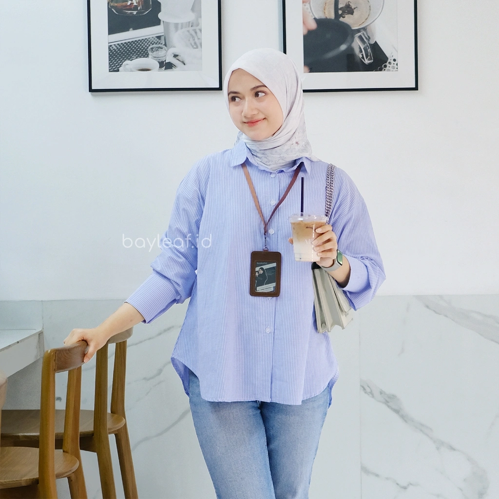 Bayleaf.id Prisia Striped Shirt / Kemeja Kerja Casual Wanita Motif Garis