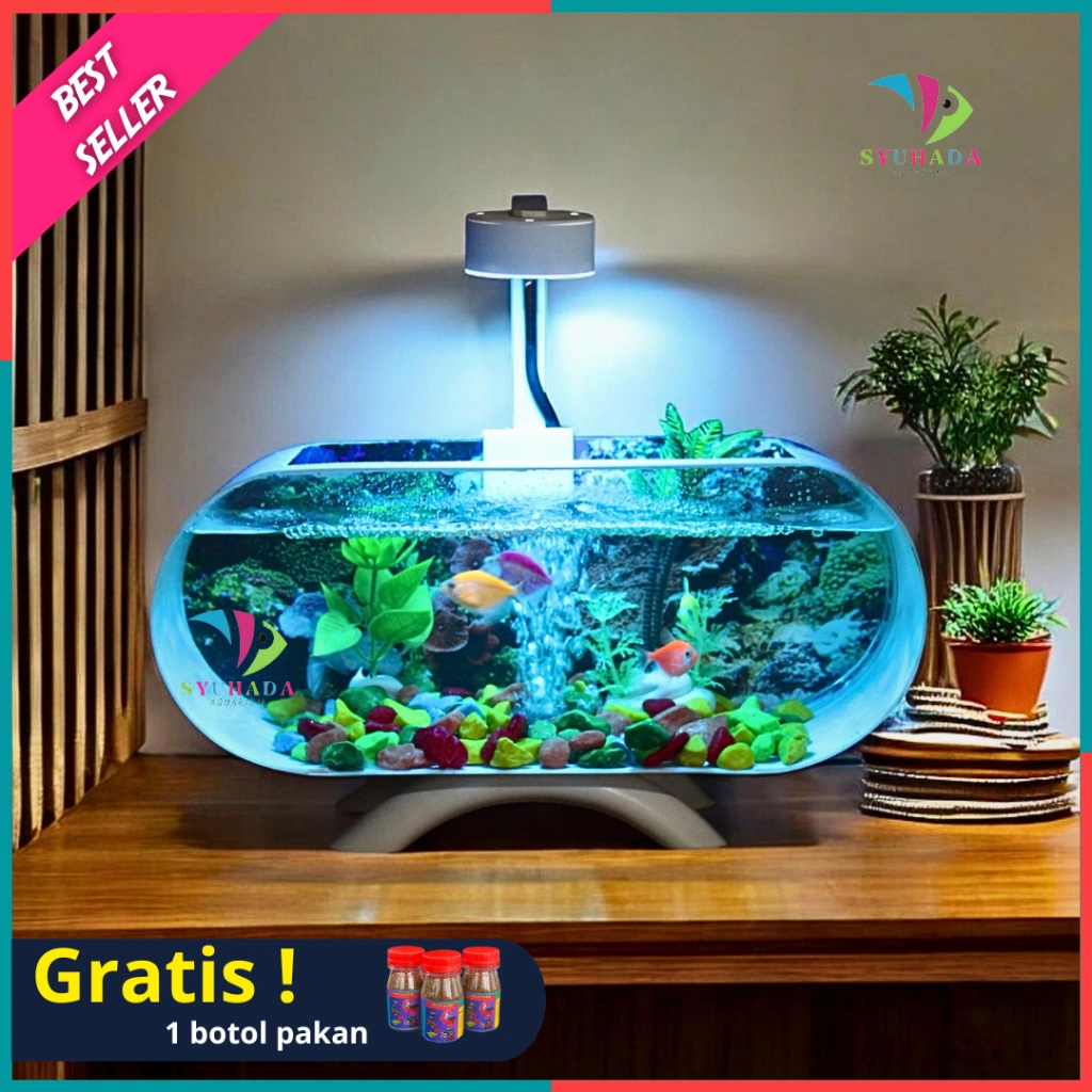 [COD] Promo !! 1 Set lengkap Aquarium mini plus mesin oxygn glembung  dan lampu LED 3 Watt (M02)