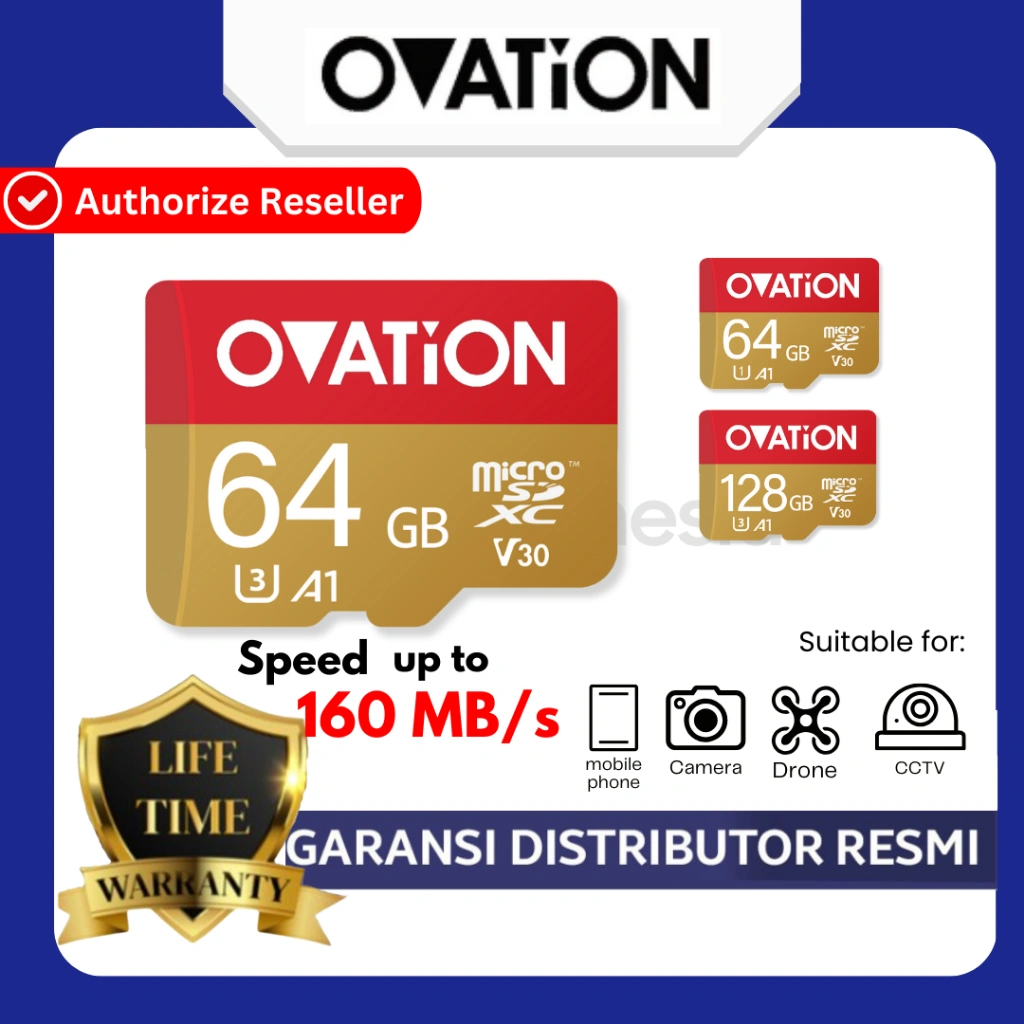 OVATION Micro SD 64GB / 128GB Memory Card Extreme Microsd U1 U3 A1 UHS-I UHS-III UHS I UHS III Kartu Memori MicroSDX Compatible Vgen Netac Kivee Basike 64GB 128GB 64 128