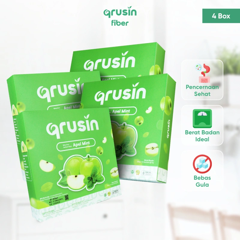 Qrusin Minuman Diet Serat Fiber Slim Suplemen Detox Pelangsing Penurun Berat Badan 4 Box