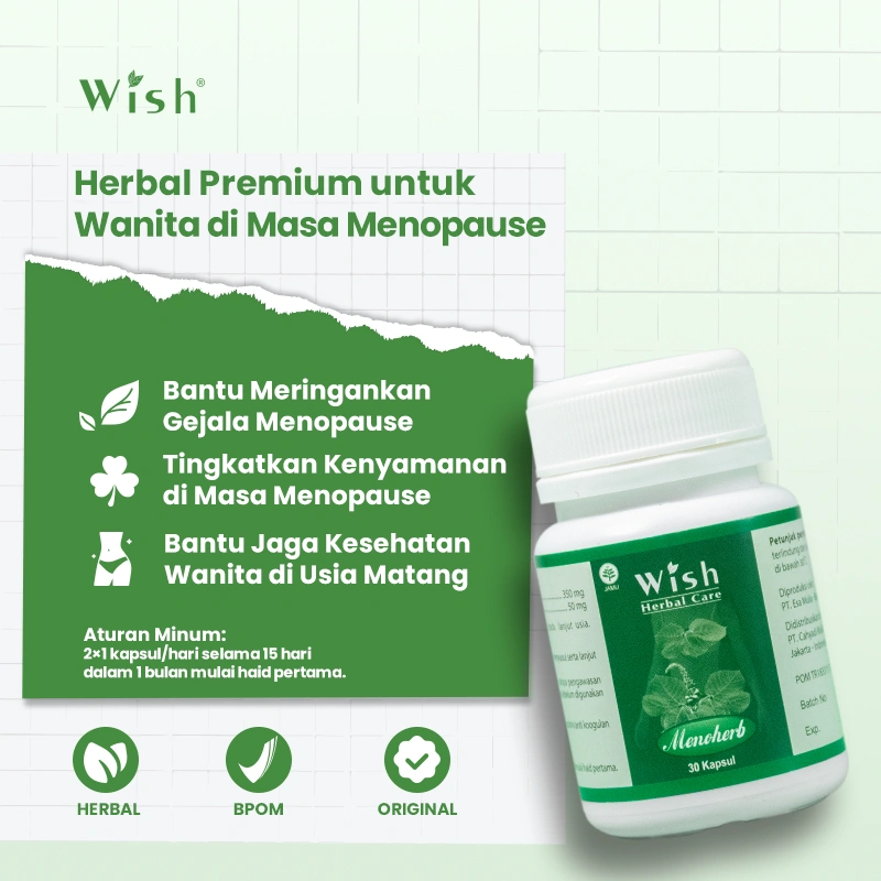 Wish Menoherb Capsule – Suplemen Herbal Wanita Pre & Menopause by Boyke Dian Nugraha - 30 kps