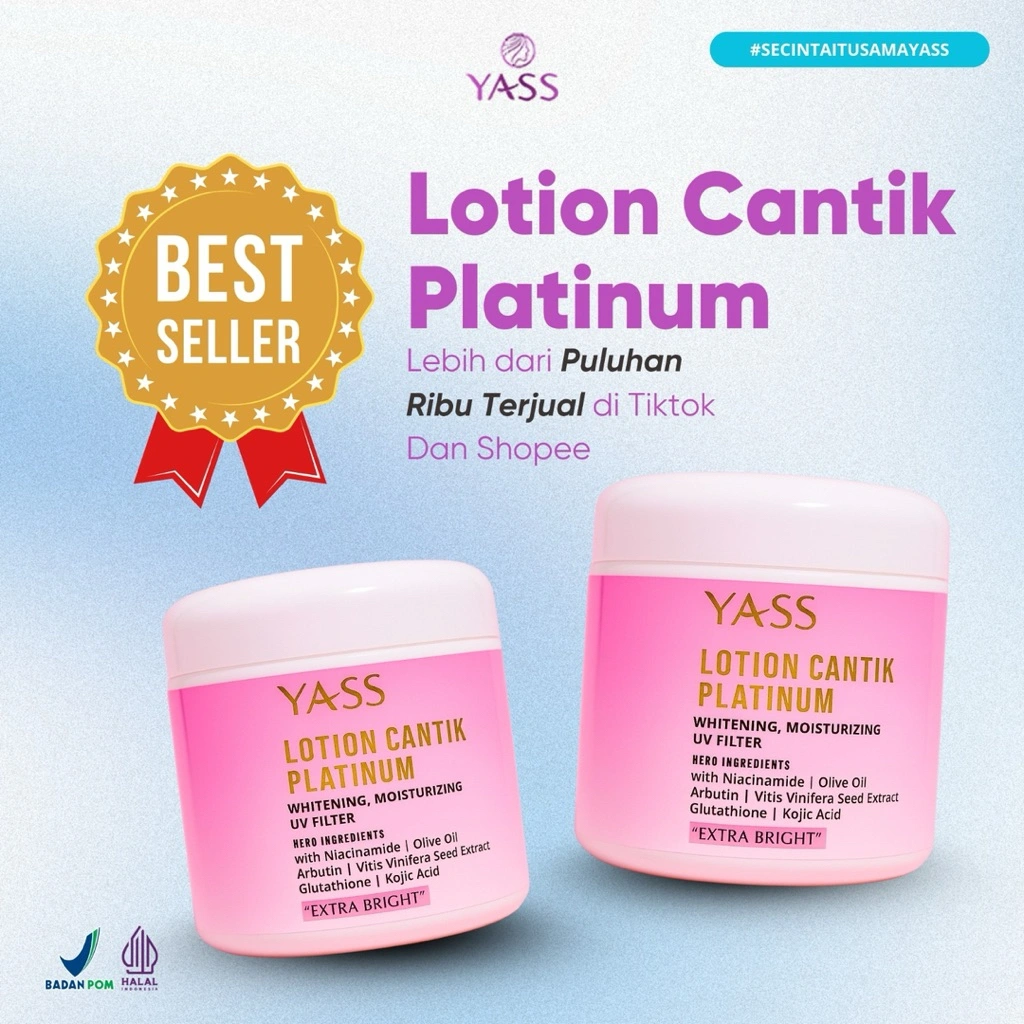 (BUY 1 GET 1 FREE) Yass Beauty Lotion Cantik Platinum Whitening Body Cream 5x Lebih Cepat | Hasil 7-15 Hari | 230gr | Flek & Bekas Hilang!