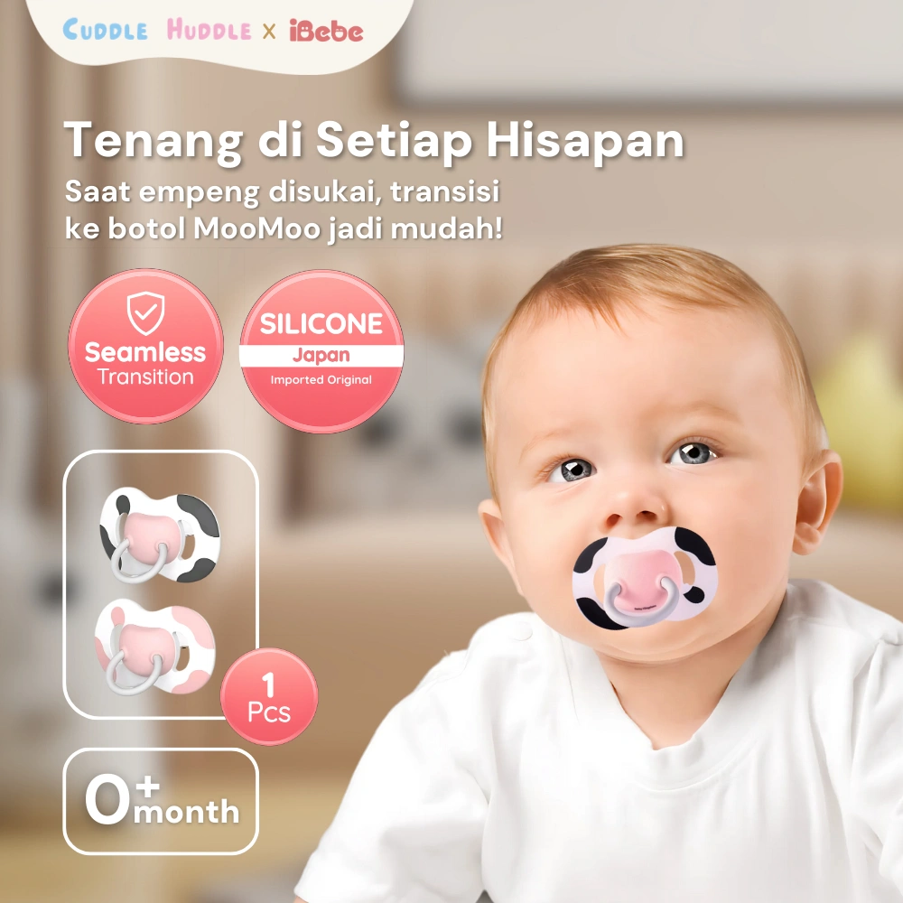 iBebe MooMoo sapi Empeng Bayi premium  silicon 0 bln + pacifier Anti Gigi Tonggos  orthodontic Dot Bayi Food Grade BPA Free kompeng anti tonggos  trending botol sapi