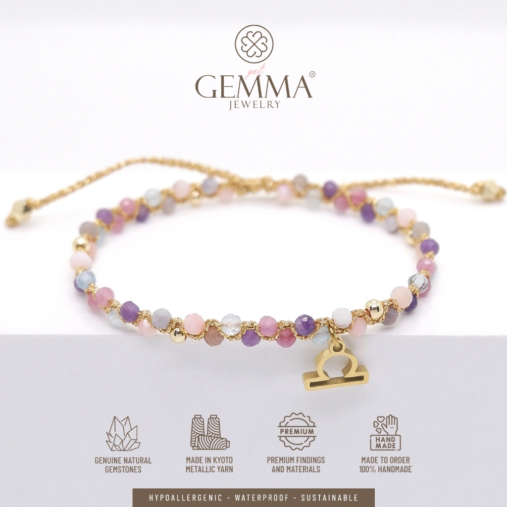 Gemma Jewelry - Libra Celestial Bracelet | Gemstones & Stainless Steel PVD | Batu Alam Asli | Gelang Zodiac